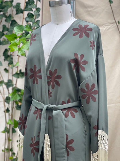 "Dazed and Dandy" Olive Daisy OOAK Robe OS(fits S-XL) Handprinted